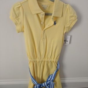 Ralph Lauren Bab girl yellow romper with blue belt